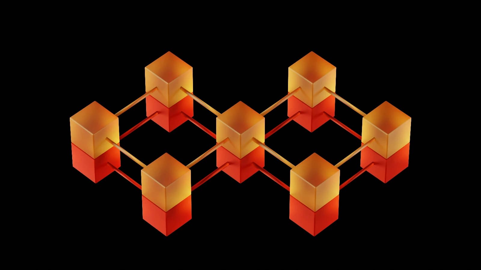 Orange and red cubes connected in a repeating network against a black background.