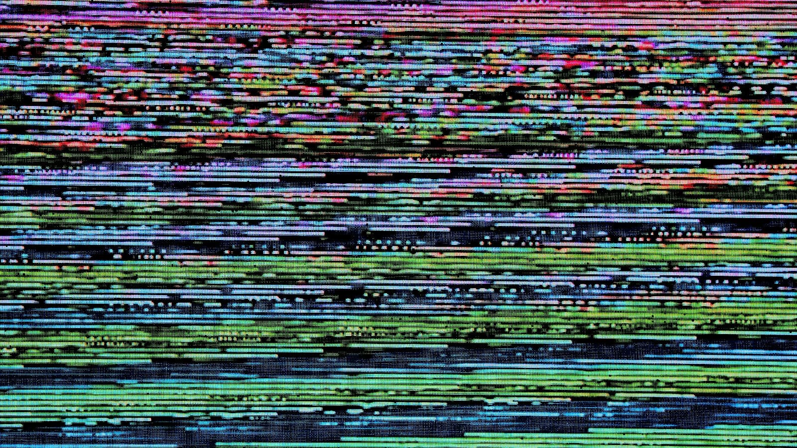 Multicoloured horizontal television static filling the screen.